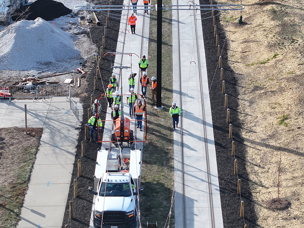 The southbound and northbound tracks leading to the Grand Boulevard/Berkley Parkway bridge before concrete was poured.